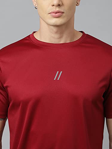 Men's Slim Fit Polyester Half Sleeve T Shirt (Wine Red)