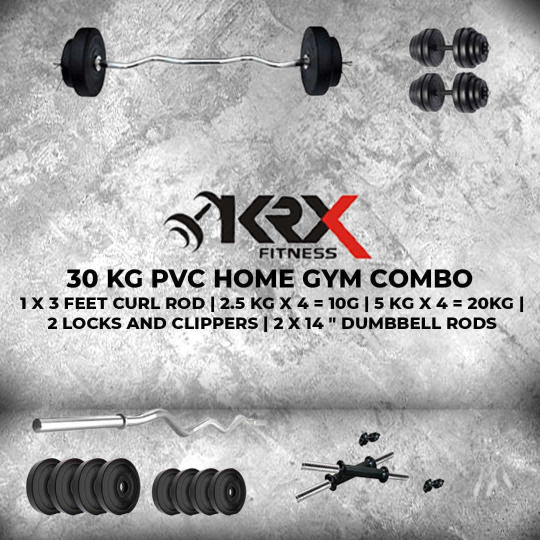 30 kg PVC with One 3 Ft Curl Rod and 1 Dumbbell & Rod | Home Gym | (2.5 kg x 4 = 10 kg + 5 kg x 4 = 20 kg)