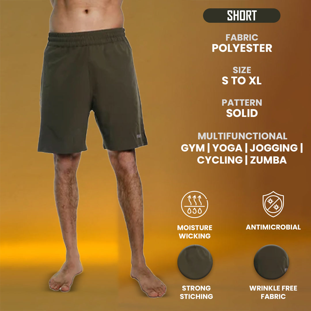Men's Regular Fit Polyester Shorts (Olive Green)