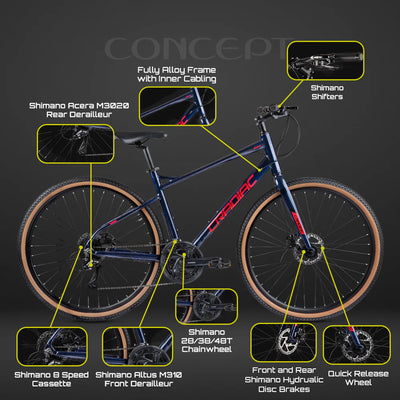 CRADIAC - Concept X | 24 Speed Gear GRAVEL Cycle | 700 * 47 C Bike | Rigid Fork | 6061 Alloy Frame | Nylon Tires | Shimano hydraulic Dual DISC Brakes | Ideal for 15+ Years Men/Boys/Girls