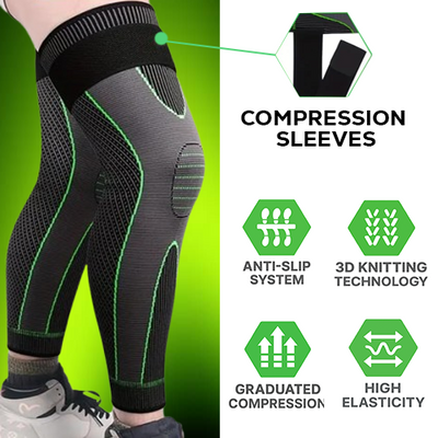 ALYV Fitness Compression Full Leg Sleeves (Pack of 2) – Long Knee & Calf Support for Men and Women – Black & Green – Ideal for Running, Gym, Sports, Injury Recovery & Pain Relief (Black & Green)