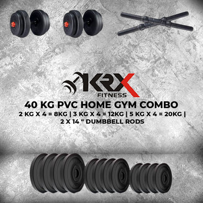 40 Kg PVC Combo with Adjustable Dumbbell | Home Gym | ( 2 Kg x 4 = 8Kg + 3 Kg x 4 = 12 Kg + 5 Kg x 4 = 20Kg )