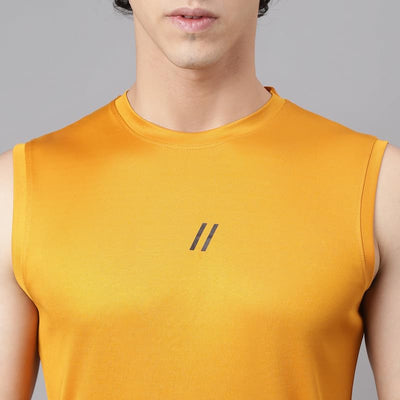 Men's Slim Fit Polyester Sleeveless T Shirt (Austin Yellow)