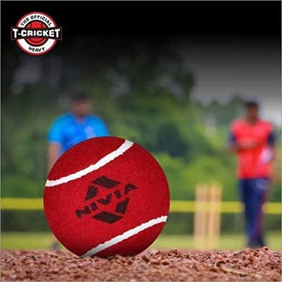 Nivia Cricket Tennis Ball, Heavy Weight Ball, Practice Ball, Cricket Training Ball - Red (Pack of 6 Balls)