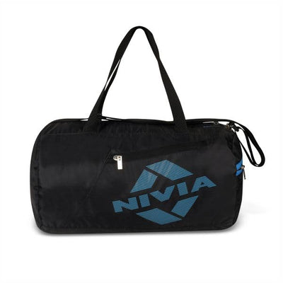 NIVIA Deflate Bag 2.0 Polyester Gym Bag/Unisex Gym Bags/Adjustable Shoulder Bag for Men/Duffle Gym Bags for Men/Carry Gym Accessories/Fitness Bag/Sports &Travel Bag/Gym Kit Bag (Black/Blue)