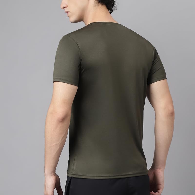 Men's Slim Fit Polyester Half Sleeve T Shirt (Elbait Green)