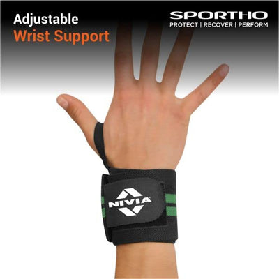 Nivia Weight Lifting Wrist Support with Thumb Loop Strap for Gym & Workout/Made of Velcro and Elastic Band for Men & Women (Green/Black)
