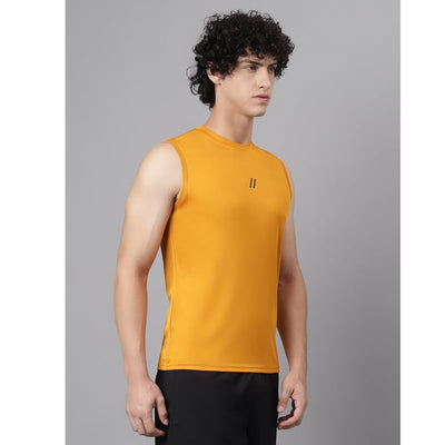Men's Slim Fit Polyester Sleeveless T Shirt- Black Yellow - Sando Top Tank Muscle Tee for Sports | Gym | Running