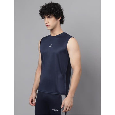 Men's Slim Fit Polyester Sleeveless T Shirt (Blue)