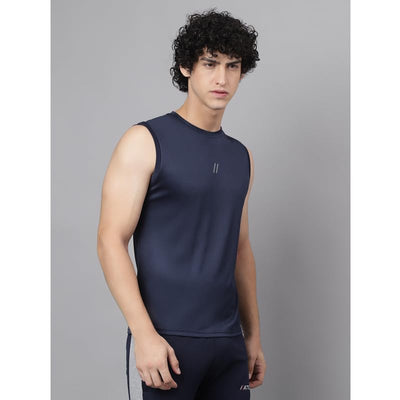 Men's Slim Fit Polyester Sleeveless T Shirt (Blue)
