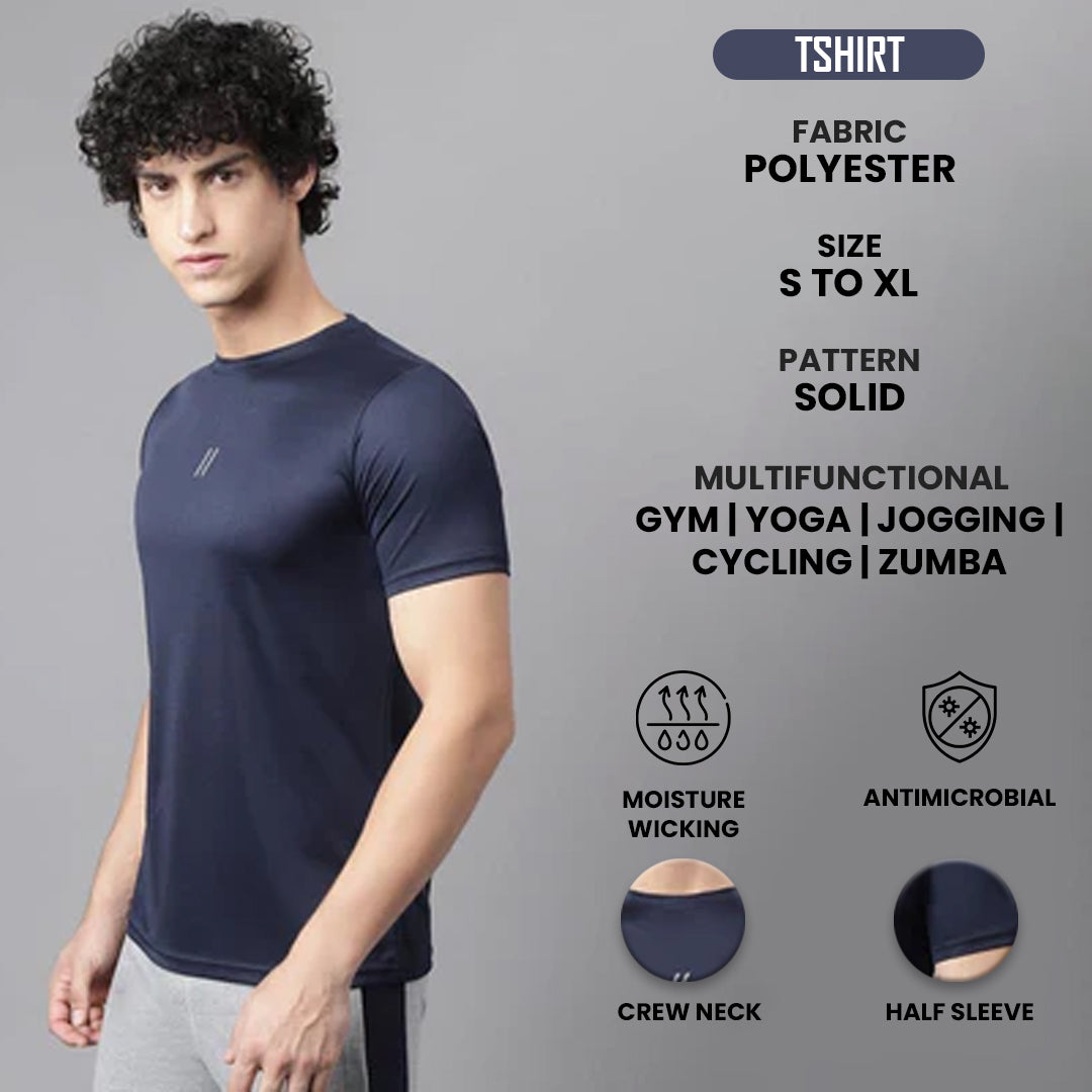 Men's Slim Fit Polyester Half Sleeve T Shirt (Cavansite Blue)