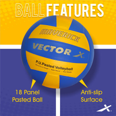Maverick-18P Volleyball - Size: 4 (Pack of 1 | Blue | Yellow)