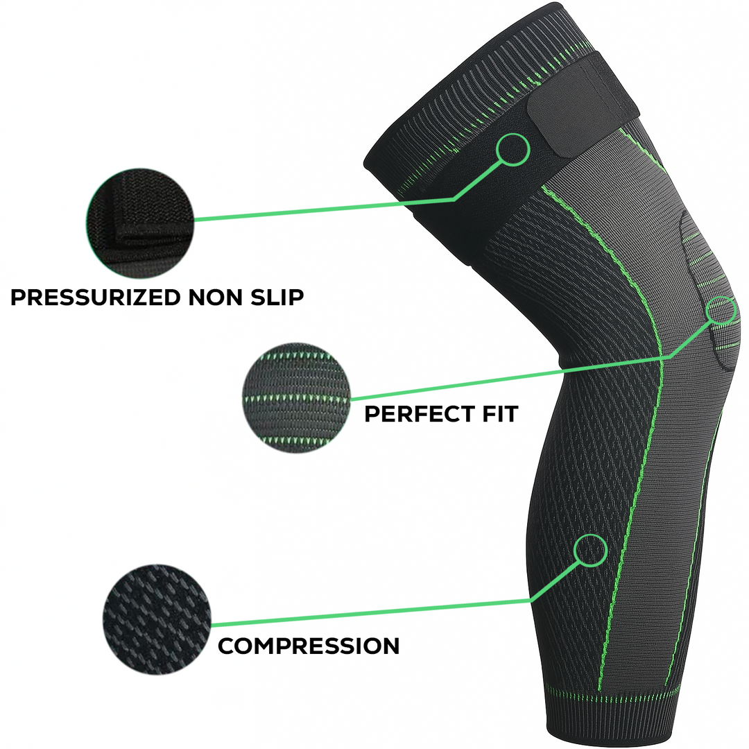 ALYV Fitness Compression Full Leg Sleeves (Pack of 2) – Long Knee & Calf Support for Men and Women – Black & Green – Ideal for Running, Gym, Sports, Injury Recovery & Pain Relief (Black & Green)