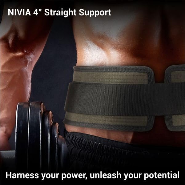 NIVIA 4" Straight Support Weightlifting Gym Belt for Back Support for Men and Women/Workout and Powerlifting for Gym Workout & Deadlift/Sports Equipments (4" WIDE)