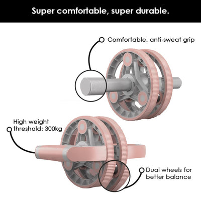 Thick Adjustable Ab Roller (Pink) | No Floor Damage | Wheel With Knee Mat | Multi-purpose Unisex Roller | Weight Loss Workout | Slip-Proof | Beginner Friendly | Excercise Manual