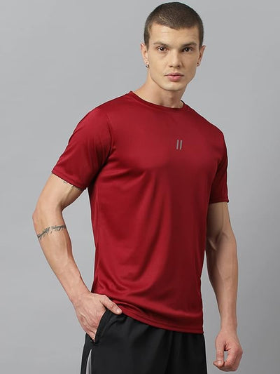 Men's Slim Fit Polyester Half Sleeve T Shirt (Wine Red)