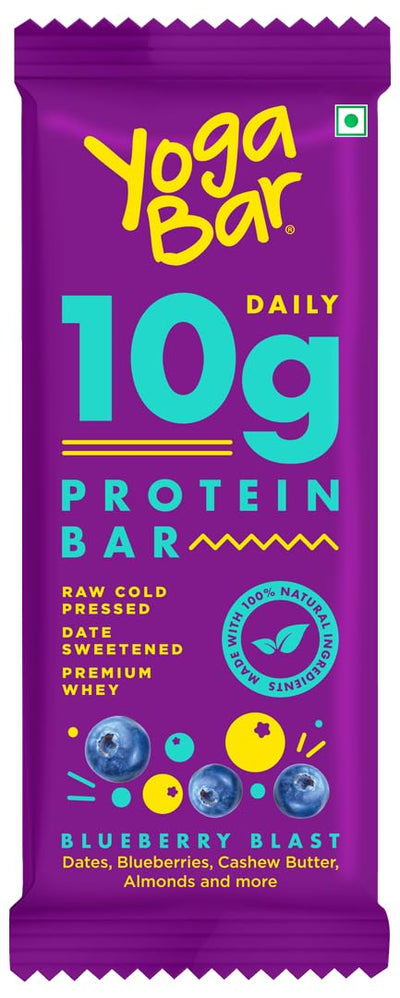 Blueberry Blast 10g Protein Bars [Pack of 6] | Protein Blend & Premium Whey | 100% Veg | Rich Protein Bar with Date | Vitamins | Fiber | Energy & Immunity for fitness. 100% Natural ingredients used.