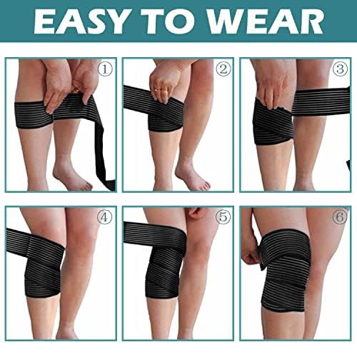 ALYV 2PCS Extra Long Elastic Knee Wrap Compression Bandage Brace Support for Legs, Plantar Fasciitis, Stabilising Ligaments, Joint Pain (Beige)