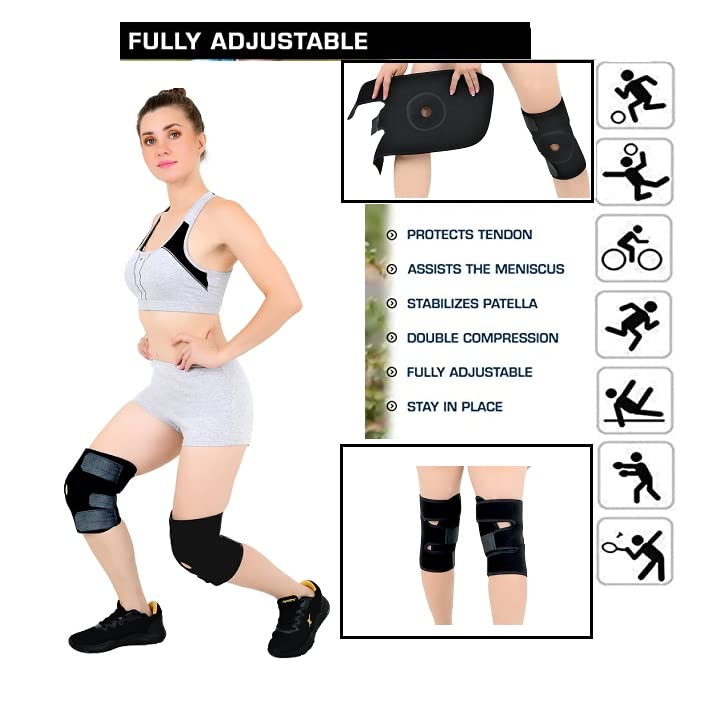 ALYV Adjustable Knee Cap For Men Women For Leg Pain Relief Products Knee Support Men Gym Knee Caps Open Patella Gel Pads Knee Brace Gym Accessories For Men.(Freesize,Black)