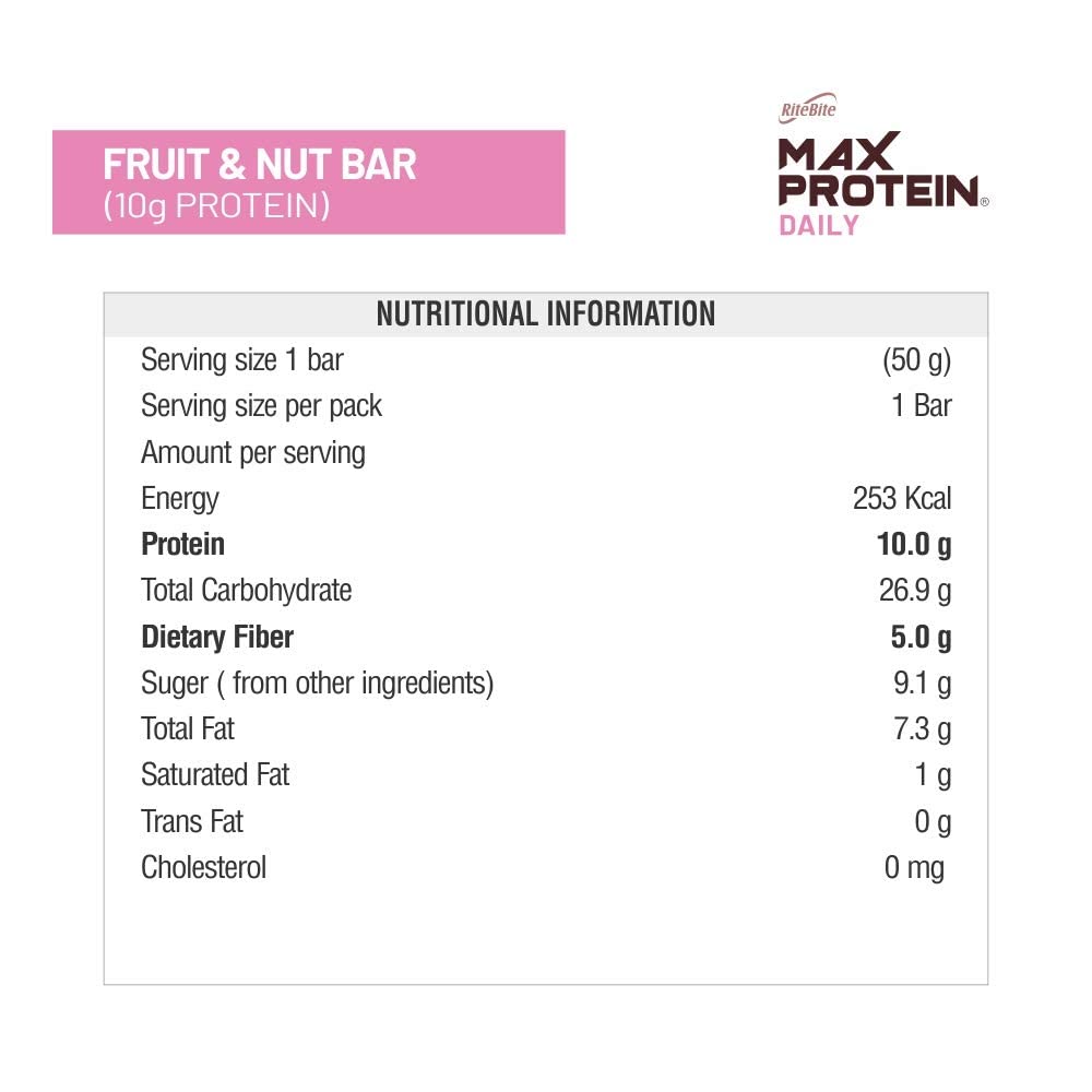 RiteBite Max Protein Daily 10g Fruit & Nut Protein Bars (Pack of 6), 300g