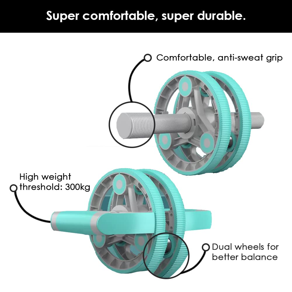 Thick Adjustable Ab Roller (Blue) | No Floor Damage | Wheel With Knee Mat | Multi-purpose Unisex Roller | Weight Loss Workout | Slip-Proof | Beginner Friendly | Excercise Manual