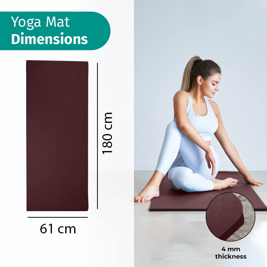 4mm Yoga Mat for Gym Workout & Flooring Exercise for Men and Women with Bag and Strap Maroon