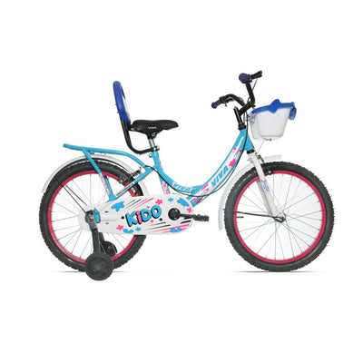 KIDO Single Speed 20T Steel Single Speed Bicycle for Girls with Training Wheels and Basket (Blue-White) Suitable for Age : 7 years to 10 Years || Height : 3ft 10inches to 4ft 7inches