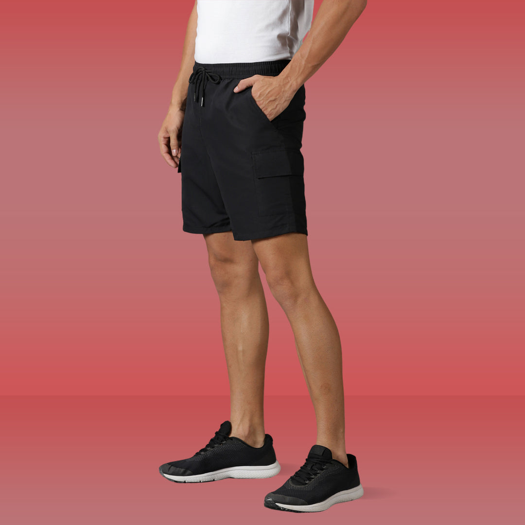 Men's solid Shorts with Drawstring waist & Patch pockets