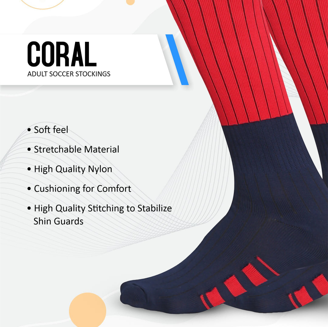 White-Red Samba Shin Guard with Coral Football Stockings Combo 2 pair (Size - Standard)