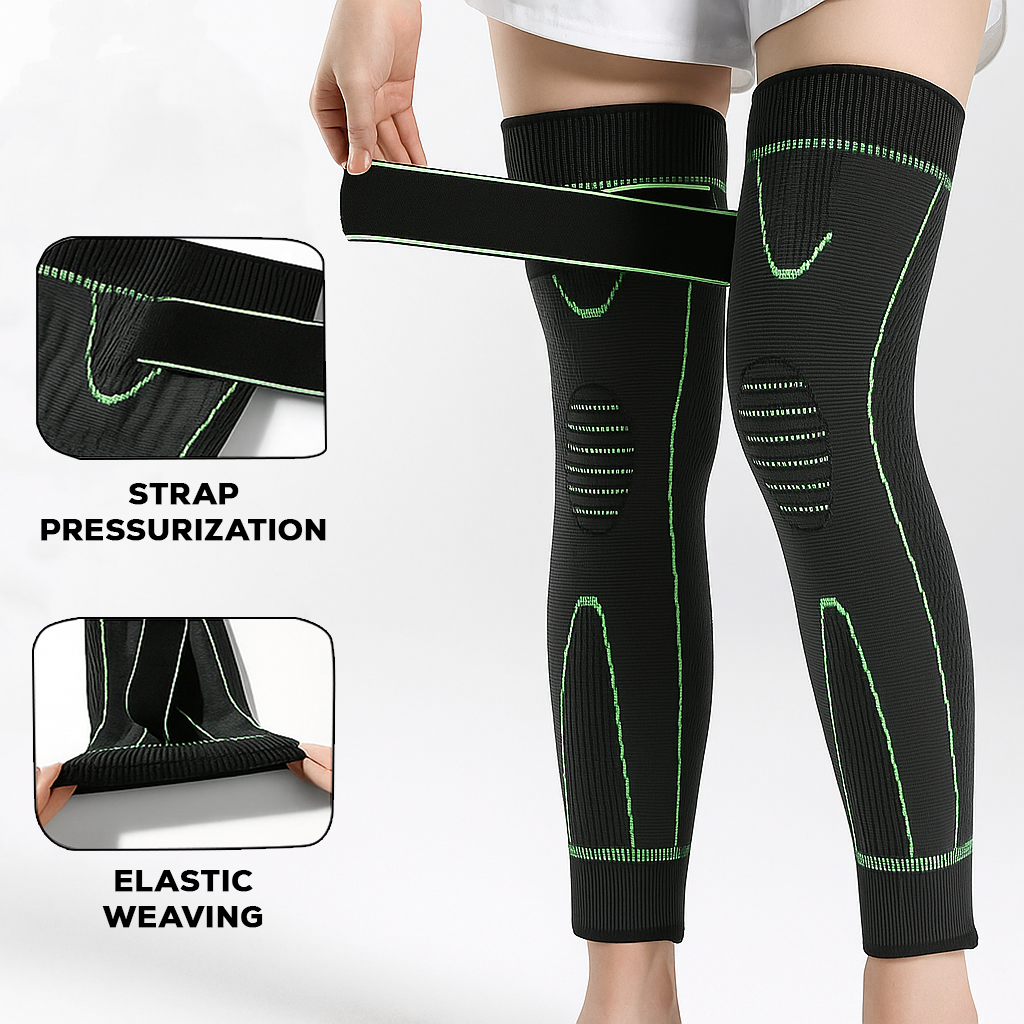 ALYV Fitness Compression Full Leg Sleeves (Pack of 2) – Long Knee & Calf Support for Men and Women – Black & Green – Ideal for Running, Gym, Sports, Injury Recovery & Pain Relief (Black & Green)