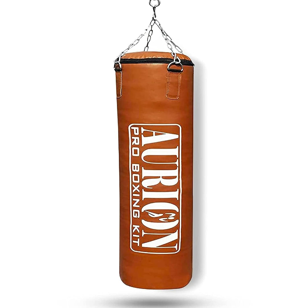 Aurion by 10Club 4 Feet PU Leather Filled Punching Bag | Professional Boxing Bag with Hanging Chain | Boxing | MMA | Muay Thai | Kickboxing |Taekwondo - Tan 4 Feet/48 Inches