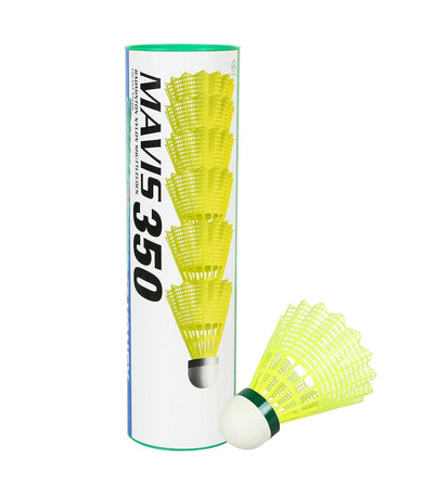 Yonex Mavis 350 Badminton Shuttlecocks | Color: Yellow | Size: Standard | Material: Nylon | Speed: Slow | Pack of 6 | For Unisex | Goose Feathers | Lightweight and Durable | Solid Cork Base | Ideal for all Professional Level Players