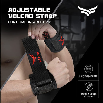 Silicon Coated Weightlifting Strap with Wrist Support for Weight Training | Gym Workout | Bodybuilding | Strength Training (Red | Set of 2)