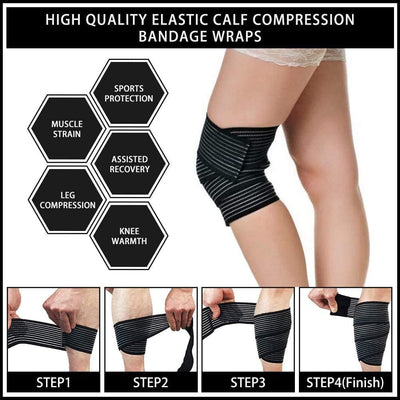 ALYV 2PCS Extra Long Elastic Knee Wrap Compression Bandage Brace Support for Legs, Plantar Fasciitis, Stabilising Ligaments, Joint Pain (Beige)