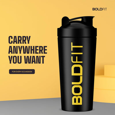 Boldfit Stainless Steel Shaker Bottles For Gym (Black-Gold)- 100% Leakproof Guarantee, Ideal For Protein, Pre Workout, Bcaas & Water Bpa Free Material, 700 milliliter