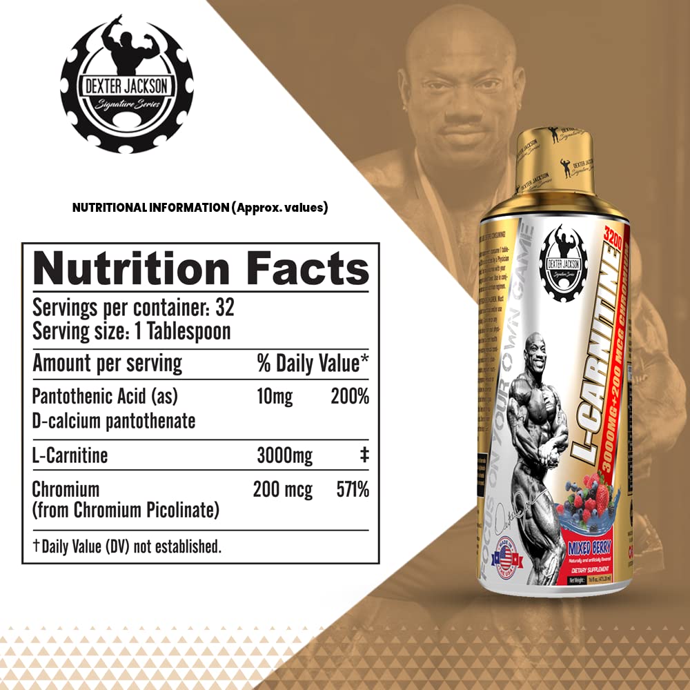 Dexter Jackson L-Carnitine liquid | Mixed Berry Flavor | 31 Servings, 473.28 Ml