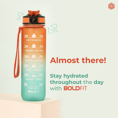 Boldfit 1 Litre Sipper Bottle For Adults, Kids Unbreakable Motivational Water Bottle Time Mark Sipper With Straw-Time For Office School Home Water Bottle for Kids -(Teal Orange)