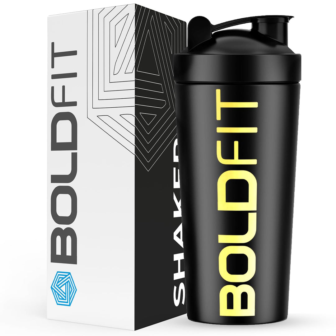 Boldfit Stainless Steel Shaker Bottles For Gym (Black-Gold)- 100% Leakproof Guarantee, Ideal For Protein, Pre Workout, Bcaas & Water Bpa Free Material, 700 milliliter