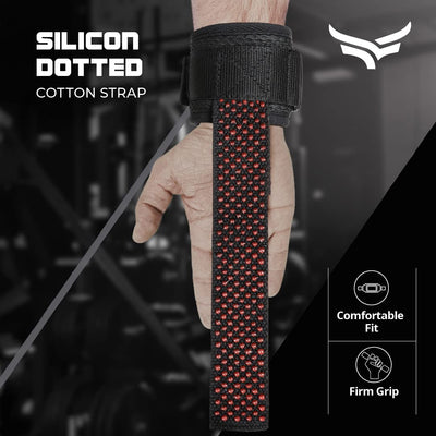 Silicon Coated Weightlifting Strap with Wrist Support for Weight Training | Gym Workout | Bodybuilding | Strength Training (Red | Set of 2)