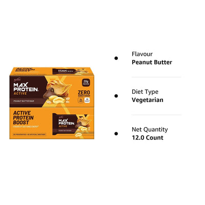 RiteBite Max Protein Active 20g Peanut Butter Protein Bars (Pack of 12), 840g