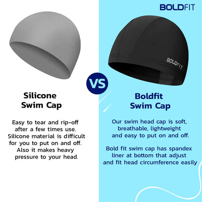 Boldfit Black Unisex Swim Cap - Spandex Fabric for Men, Women, Boys, Girls, and Kids. Breathable and Easy-Fit Design for Comfort, Ideal for Long Hair