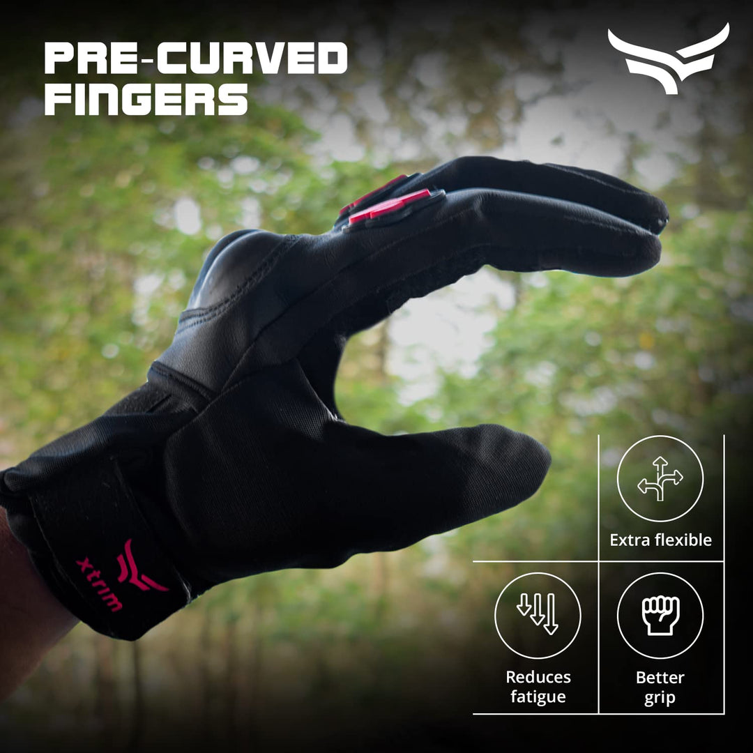 Protekt Universal Biking Gloves with Sloping Knuckles | Touchscreen Compatible Riding Gloves (Black & Red)