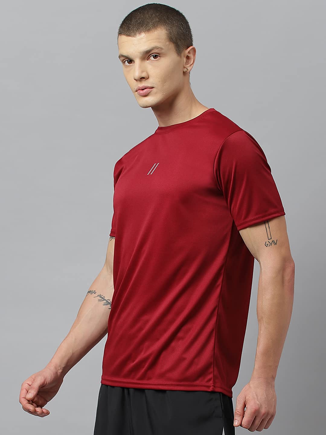 Men's Slim Fit Polyester Half Sleeve T Shirt (Wine Red)