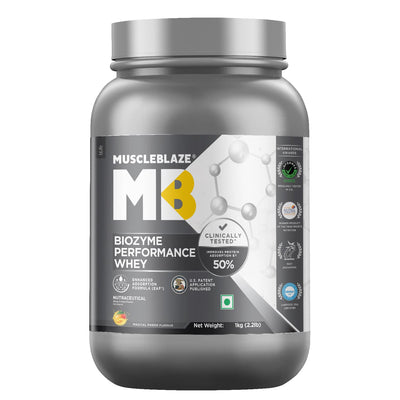 MuscleBlaze Biozyme Performance Whey, 1 kg (2.2 lb), Magical Mango
