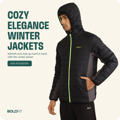 Boldfit Winter Jackets for Men & Boys Full Sleeve (Black Charcoal)