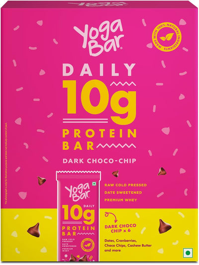 Dark Choco Chip 10g Protein Bars [Pack of 6] | Protein Blend & Premium Whey | 100% Veg | Rich Protein Bar with Date | Vitamins | Fiber | Energy & Immunity for fitness. 100% Natural ingredients used.