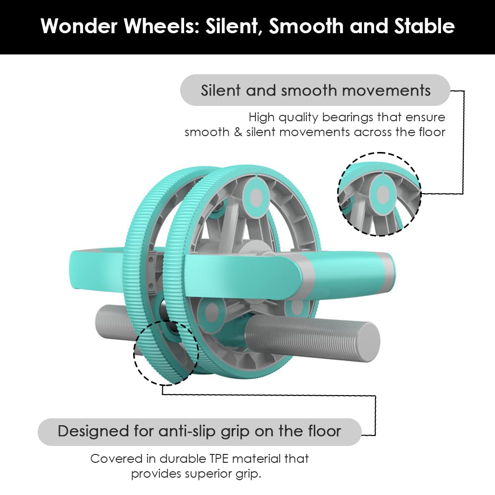 Thick Adjustable Ab Roller (Blue) | No Floor Damage | Wheel With Knee Mat | Multi-purpose Unisex Roller | Weight Loss Workout | Slip-Proof | Beginner Friendly | Excercise Manual