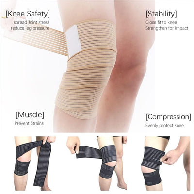 ALYV 2PCS Extra Long Elastic Knee Wrap Compression Bandage Brace Support for Legs, Plantar Fasciitis, Stabilising Ligaments, Joint Pain (Beige)