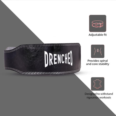 DRENCHED Weight Lifting Leather Belt for Men & Women-Large(4 inch Width)|Workout Gym Belt for Functional Fitness & Olympic Lifting Athletes | Support for Squat & Deadlift Training Belt | Black