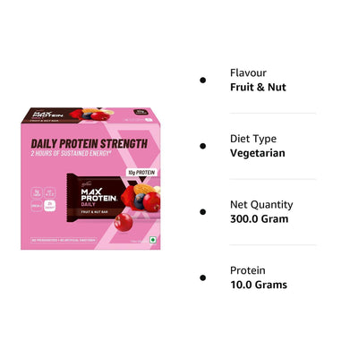 RiteBite Max Protein Daily 10g Fruit & Nut Protein Bars (Pack of 24), 1200g